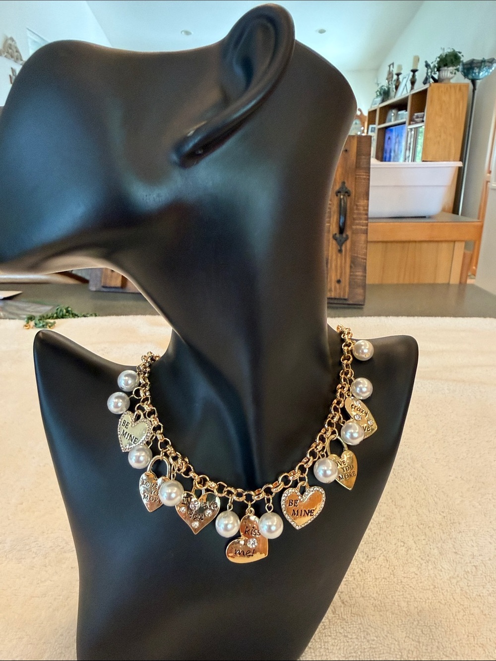 Gold-Tone Heart Charm & Pearl Statement Necklace - Be Mine